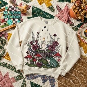 Cottage Core Flame White Graphic Sweatshirt Small-3X